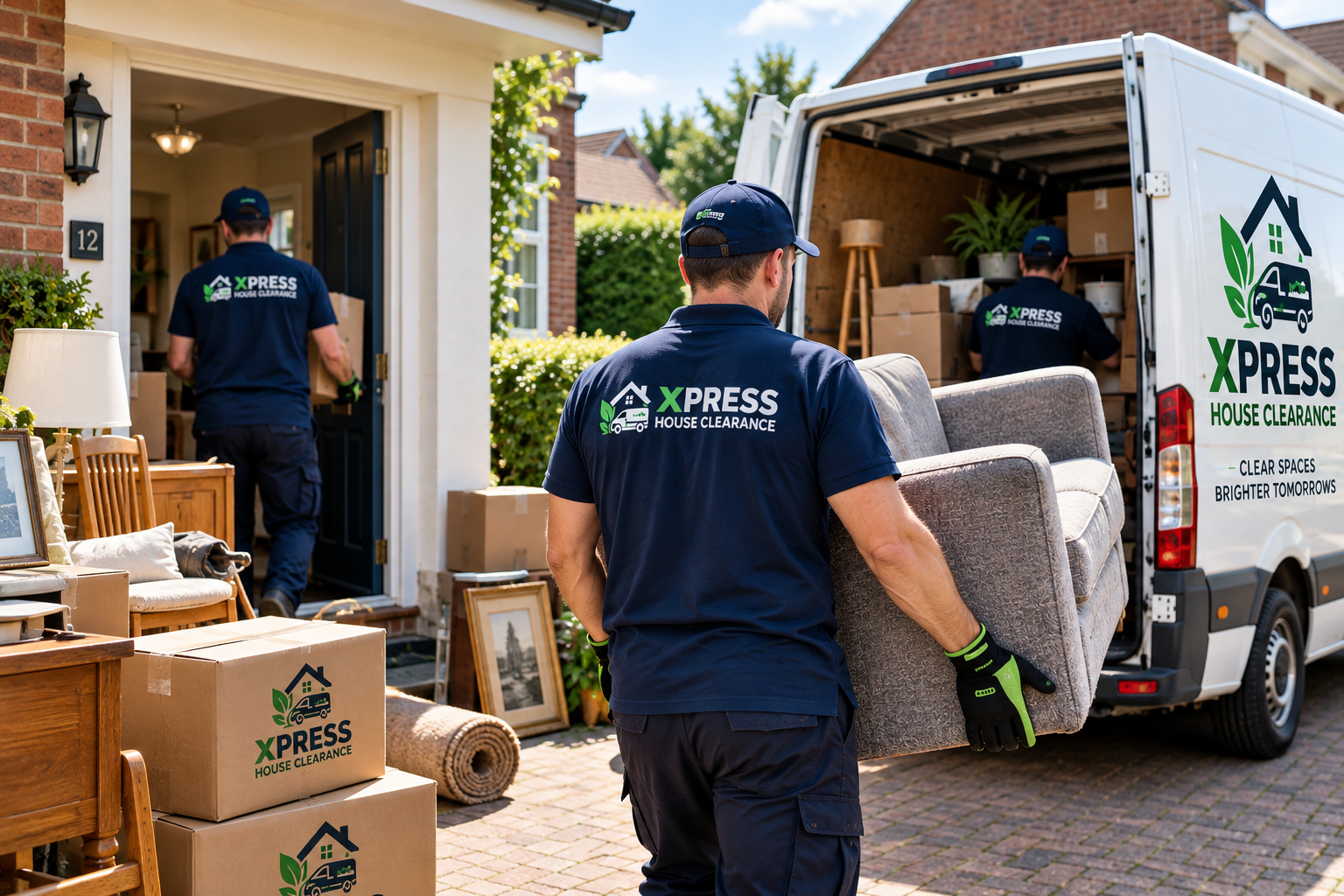 House clearance team moving furniture and boxes