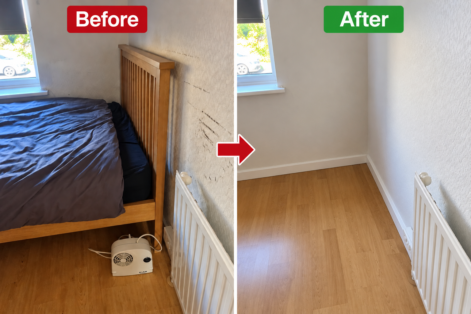 Bedroom clearance before and after example