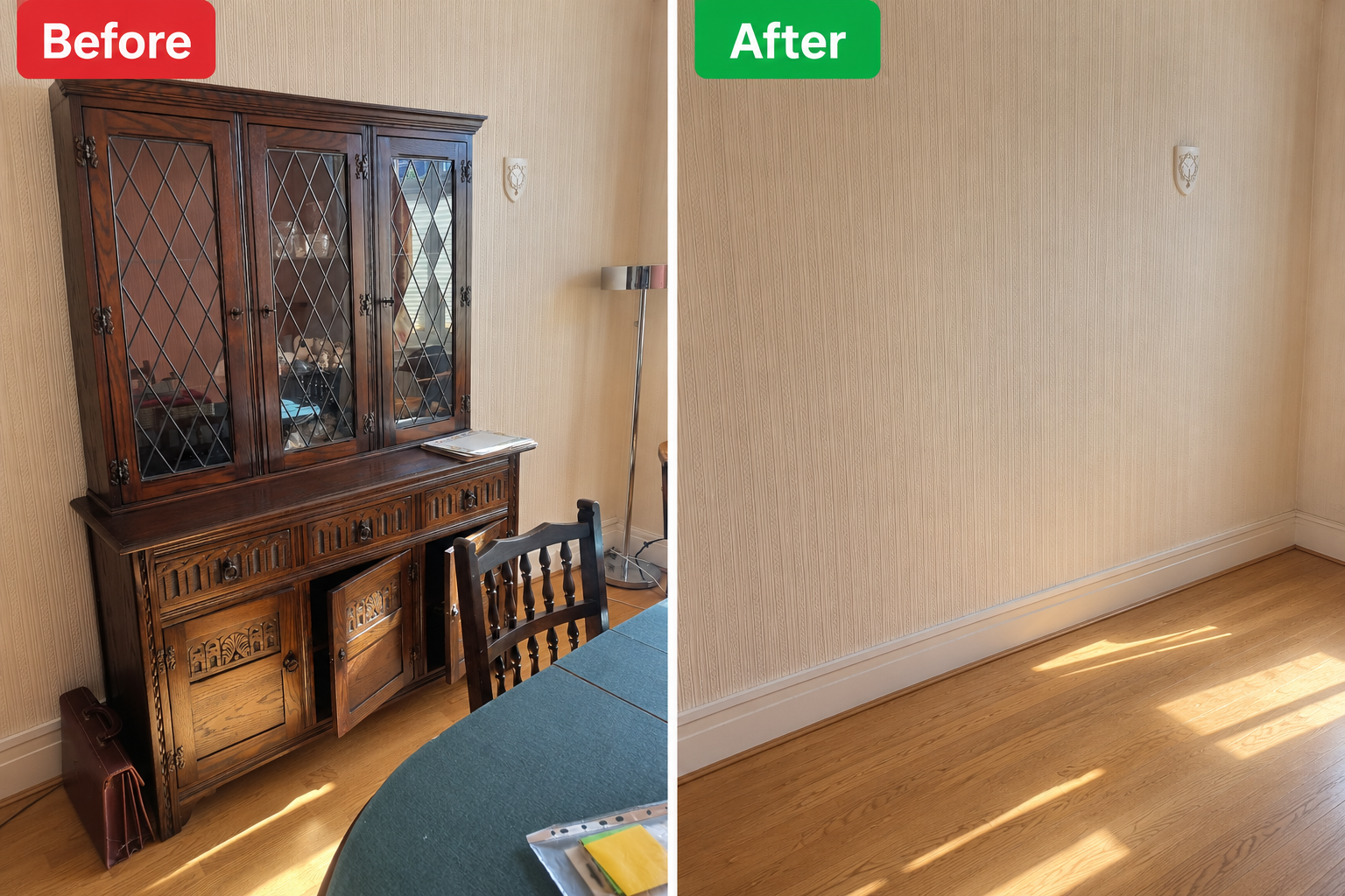 Dining corner clearance before and after example
